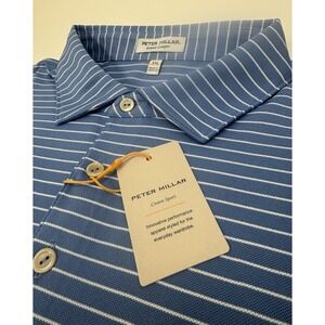NWT Peter Millar Winston Striped Performance Mesh Polo Shirt BSEA Blue Mens 2XL